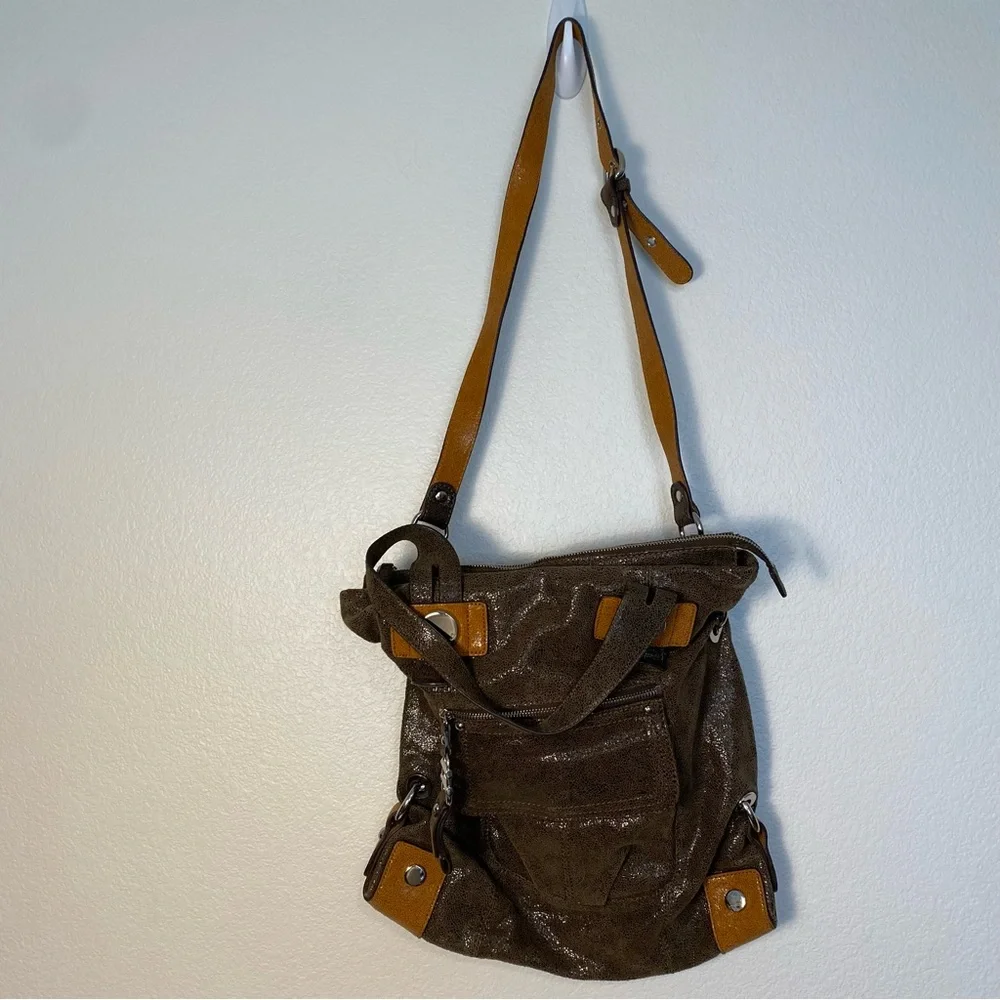 B.Makowsky Vintage Metallic Toned Brown Genuine Leather Handbag Gently Used